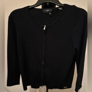 TAHARI ZIPPER FRONT CREW NECK KNITTED CARDIGAN. Large. Black. NWOT